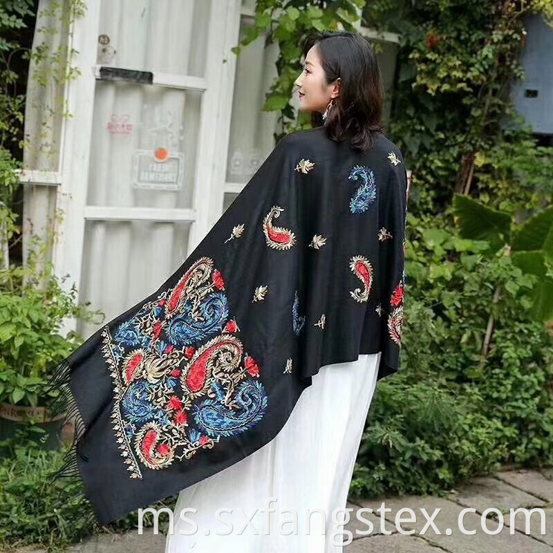 Muslim Embroidered Women Wool Scarf Fabric 3